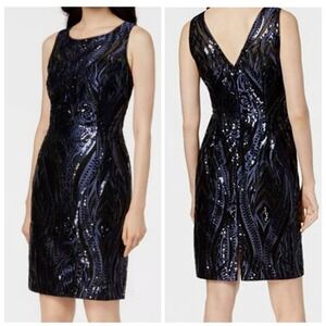CALVIN KLEIN Women's Blue Black Sleeveless Sequin Party Holiday Dress Size 12